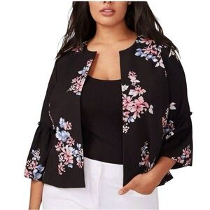 Lane Bryant Floral Blazer Open Front Bell Sleeve Pit to Pit 26” Size 22 / 24